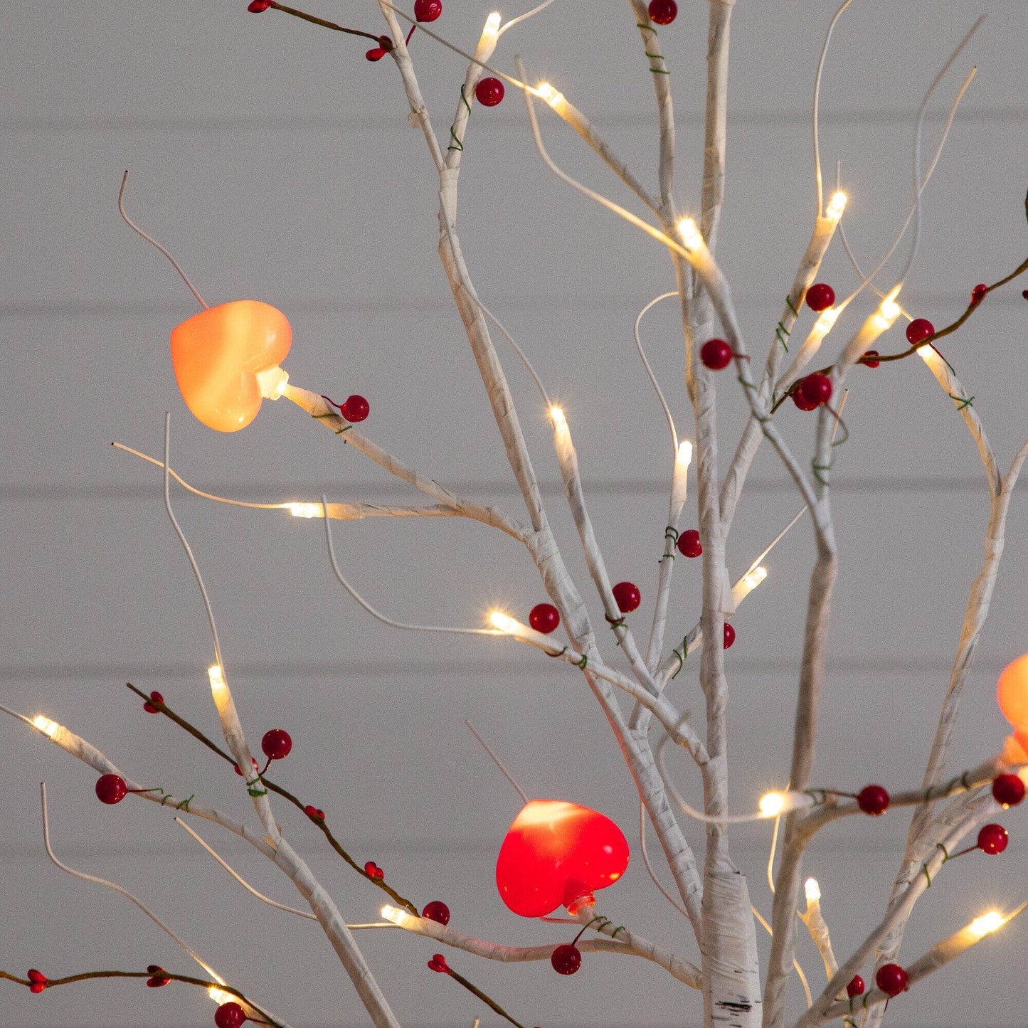 4 ft Nearly Natural pre-lit Valentine Twig Tree with 48 heart LEDs and red berries on white birch on Tampa Home & Garden Store