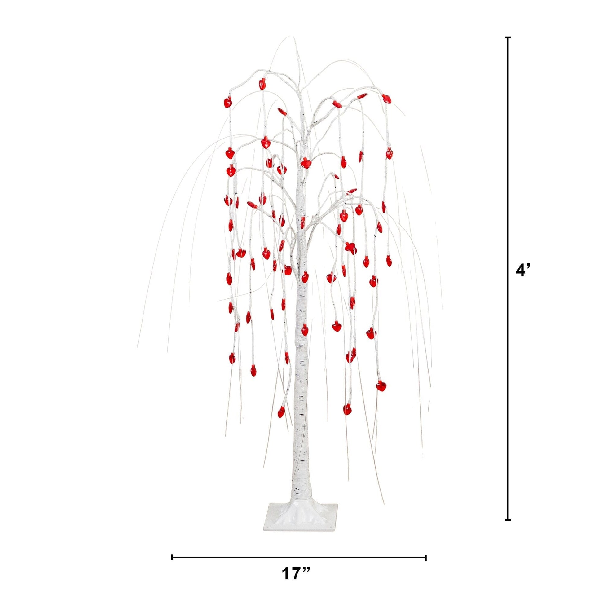Willow tree with 48 red heart LEDs, 4 ft tall, Nearly Natural pre-lit Valentine decor on Tampa Home & Garden Store