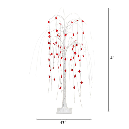 Willow tree with 48 red heart LEDs, 4 ft tall, Nearly Natural pre-lit Valentine decor on Tampa Home & Garden Store