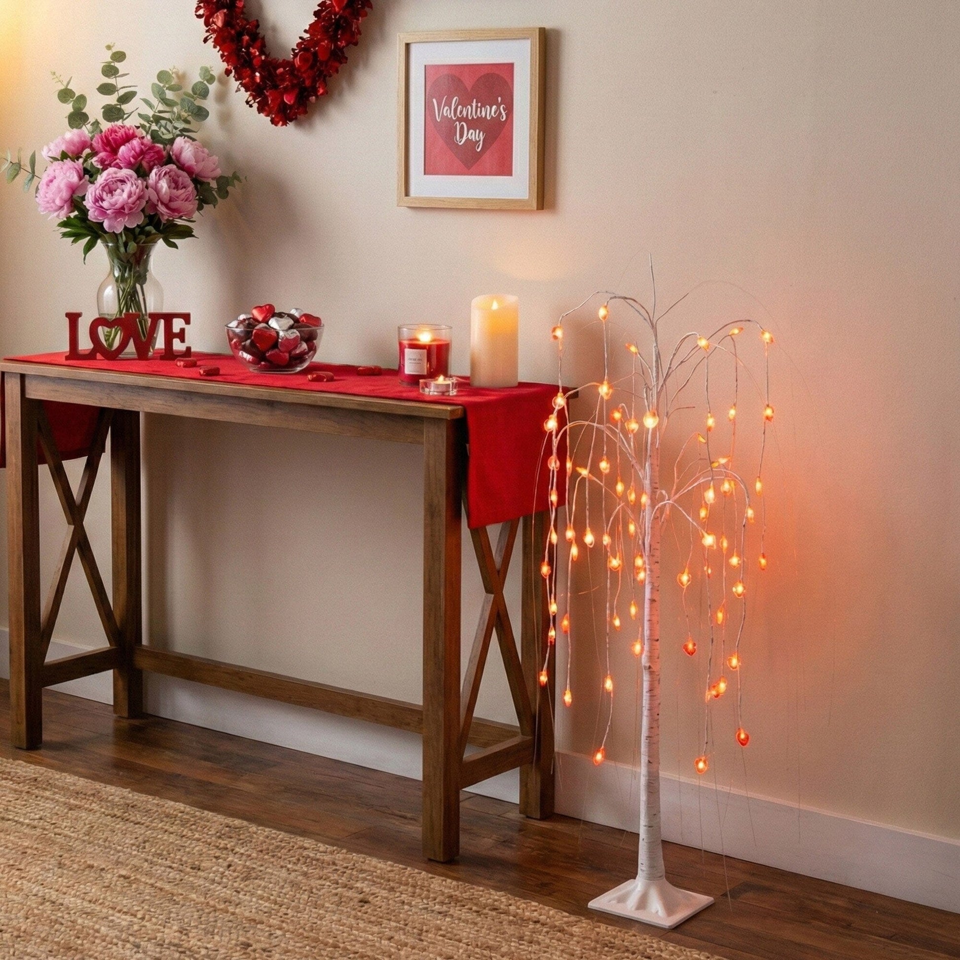 4' Pre-Lit Artificial Valentine's Day Willow Tree with 48 Heart LED Lights by Nearly Natural on Tampa Home & Garden Store