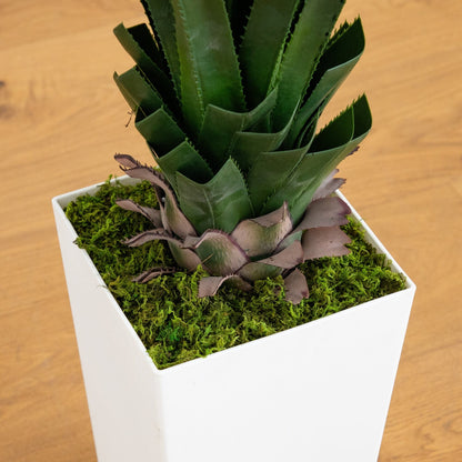 Artificial spiked agave plant in white tower planter with moss by Nearly Natural on Tampa Home & Garden Store