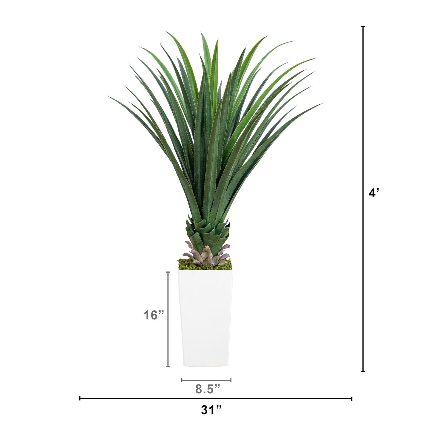 Artificial spiked agave plant in a white tower planter, 4 ft tall, UV resistant on Tampa Home & Garden Store