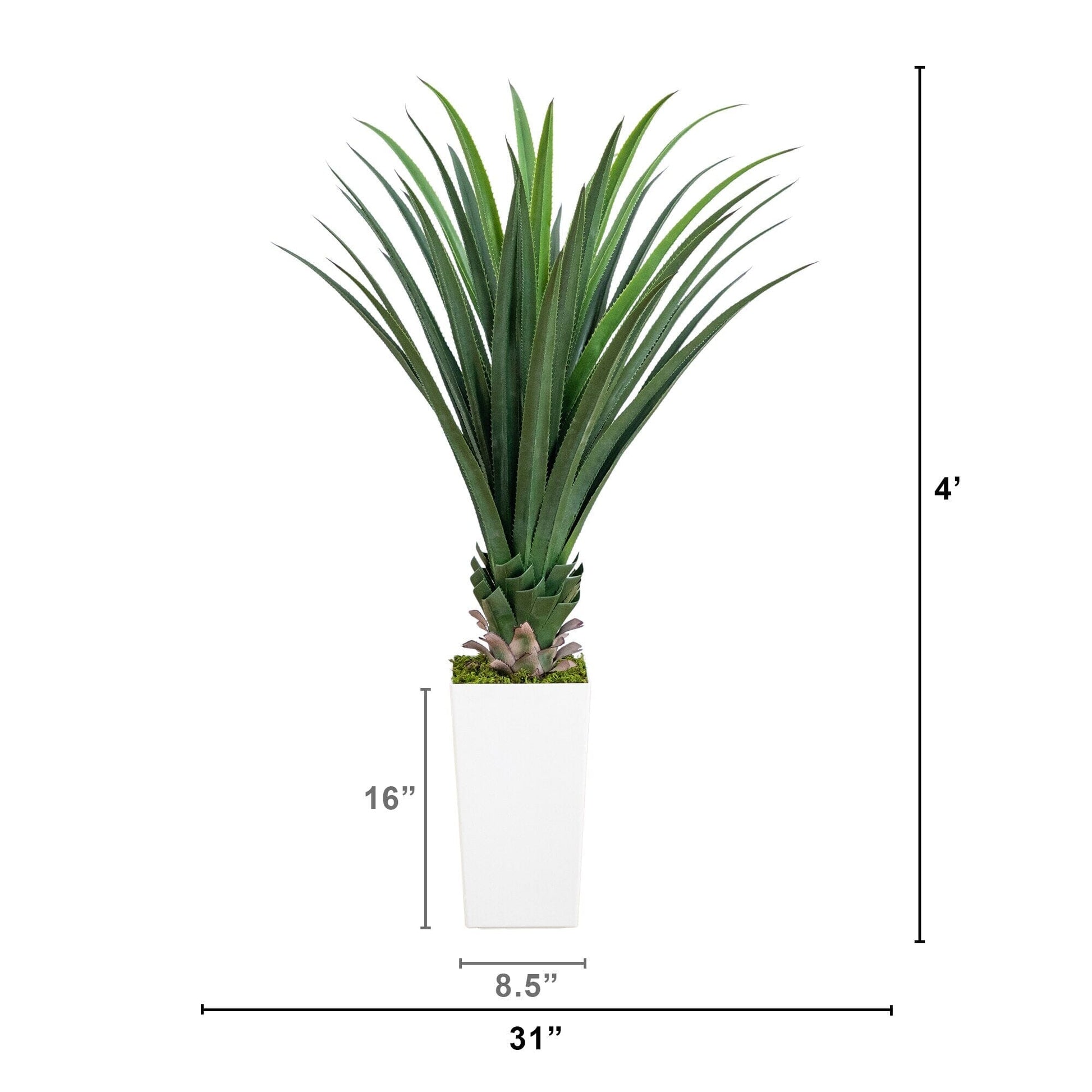 Artificial spiked agave plant in a white tower planter, 4 ft tall, UV resistant on Tampa Home & Garden Store