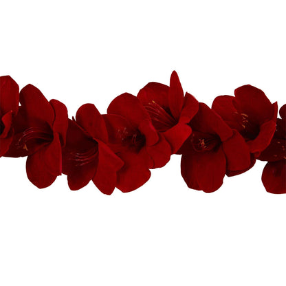 5’ Amaryllis Garland by Nearly Natural with bold red petals along bottom edge on Tampa Home & Garden Store