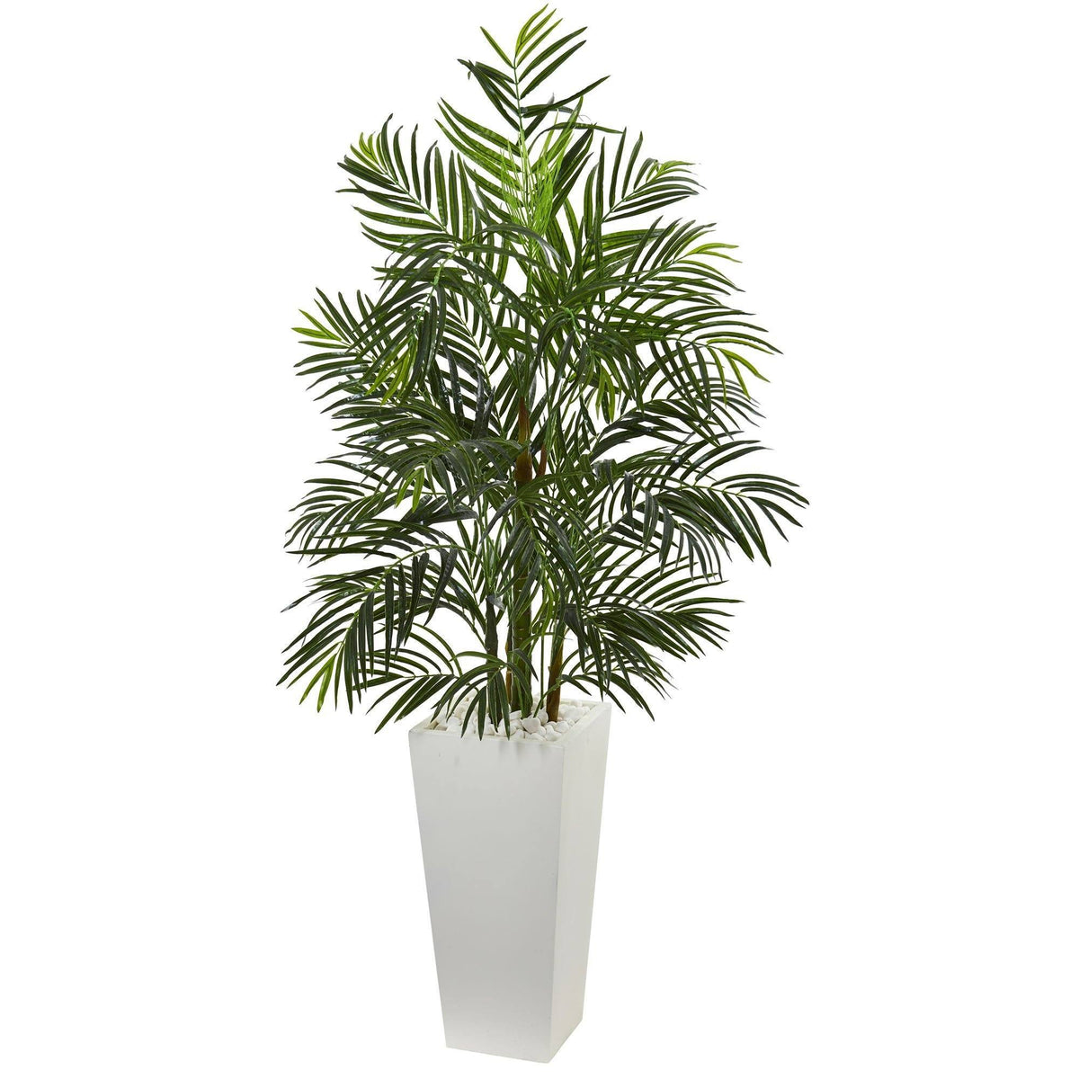 5' Areca artificial palm tree by Nearly Natural in white square planter with white pebbles on Tampa Home & Garden Store