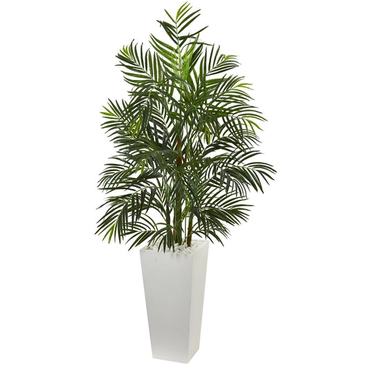 5' Areca artificial palm tree by Nearly Natural in white square planter with white pebbles on Tampa Home & Garden Store