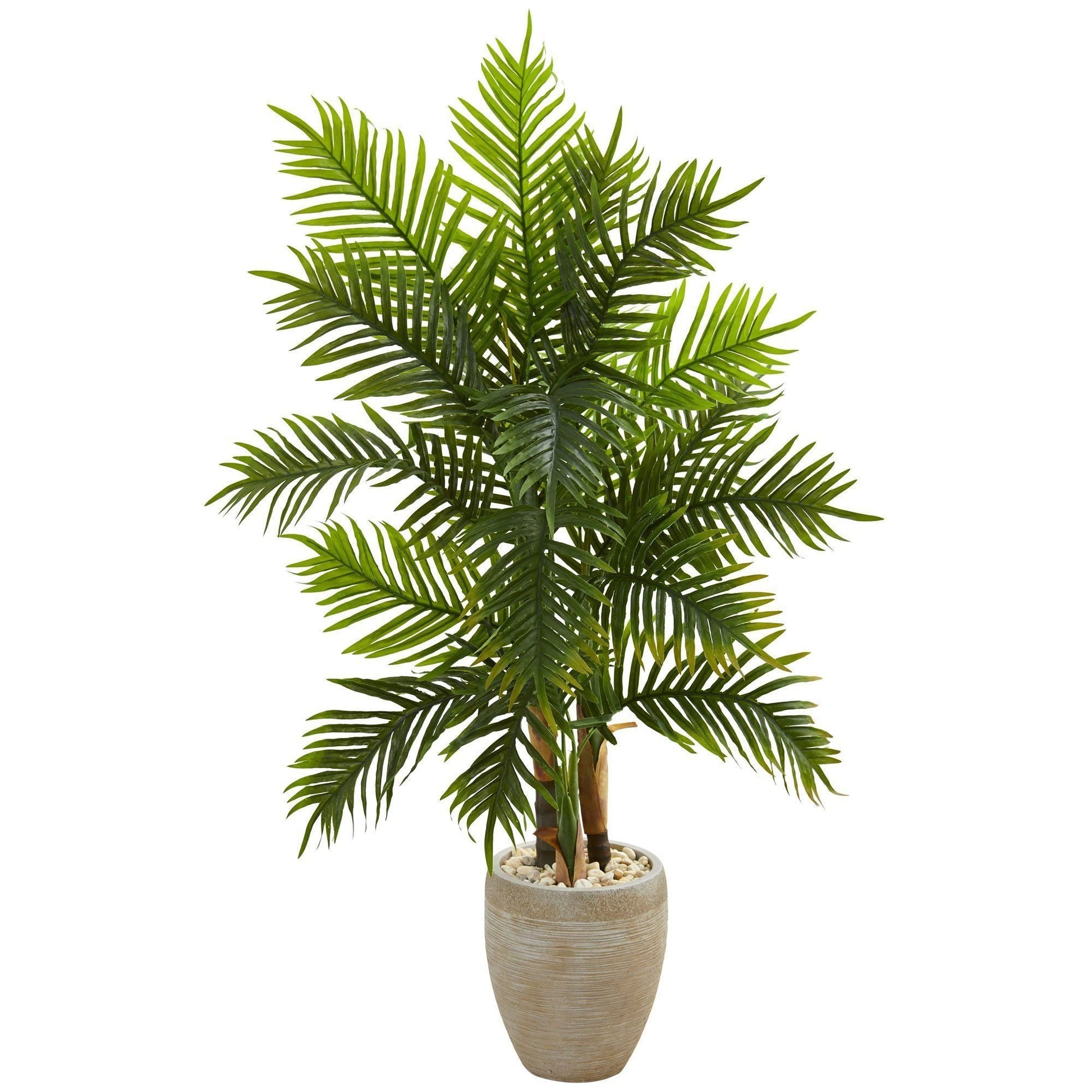5 ft Areca Palm artificial tree in sand-colored planter with rocks by Nearly Natural on Tampa Home & Garden Store