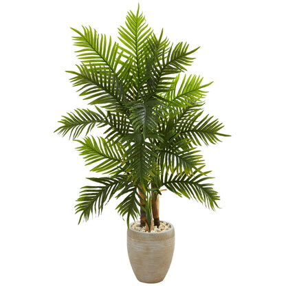 5 ft Areca Palm artificial tree in sand-colored planter with rocks by Nearly Natural on Tampa Home & Garden Store
