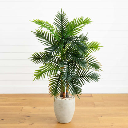 Artificial Areca Palm tree in sand planter Nearly Natural real-touch foliage 5 ft tall on Tampa Home & Garden Store