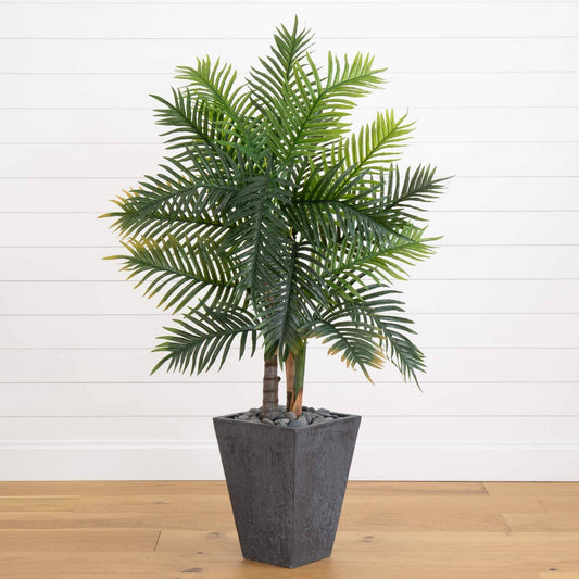 5’ Areca Palm Artificial Tree in Slate Finished Planter (Real Touch) - Tampa Home & Garden Store