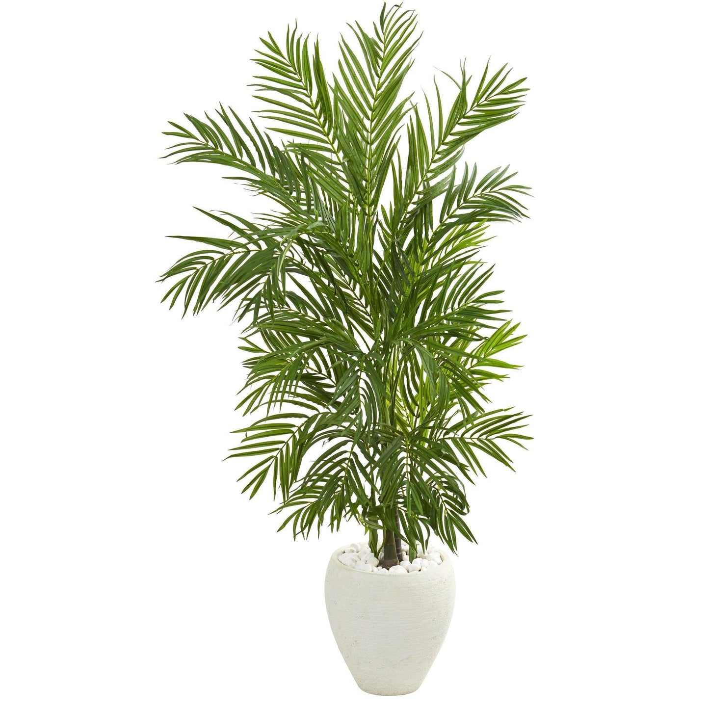 5 ft tall Areca Palm artificial tree in white planter with white stones by Nearly Natural on Tampa Home & Garden Store