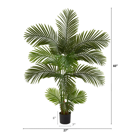 Areca Palm Artificial Tree 5 ft tall with lush green fronds in black pot Nearly Natural on Tampa Home & Garden Store
