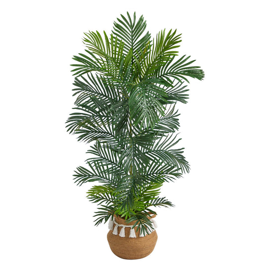 5’ Areca Palm Tree in Boho Chic Handmade Natural Cotton Woven Planter with Tassels UV Resistant - Tampa Home & Garden Store