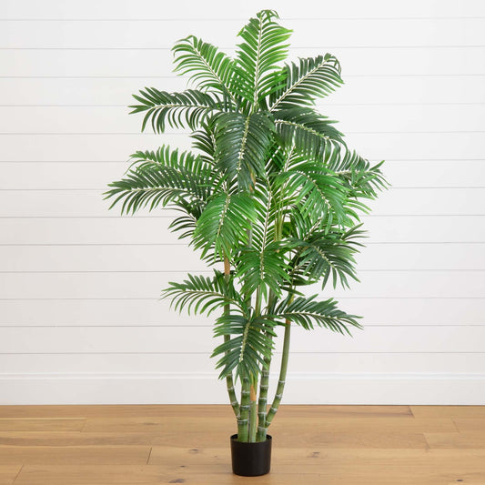 5' Areca Silk Tree Nearly Natural artificial palm in a black pot with lush green fronds on Tampa Home & Garden Store