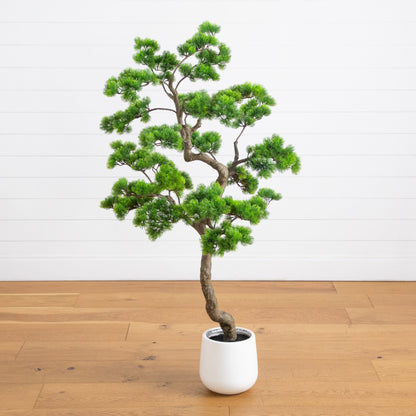 Nearly Natural 5ft artificial bonsai cedar tree in a white decorative planter on Tampa Home & Garden Store