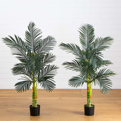 Palmera de caña dorada artificial de 1,5 m con doble tronco - Juego de 2