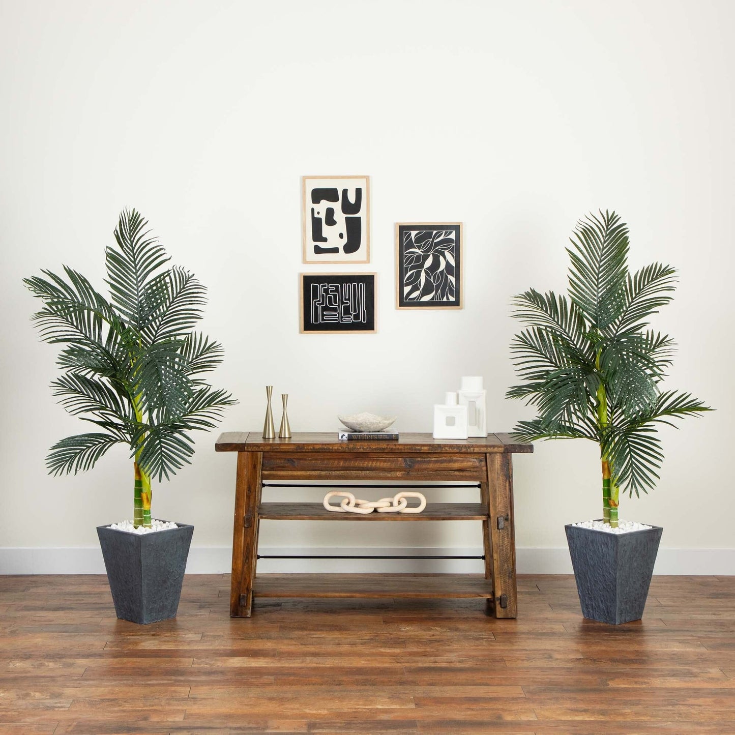 Palmera de caña dorada artificial de 1,5 m con doble tronco - Juego de 2