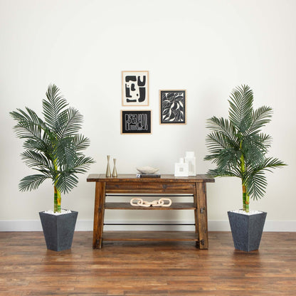 Palmera de caña dorada artificial de 1,5 m con doble tronco - Juego de 2
