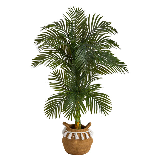 5 ft Nearly Natural artificial double-stalk Golden Cane Palm in woven cotton basket planter on Tampa Home & Garden Store