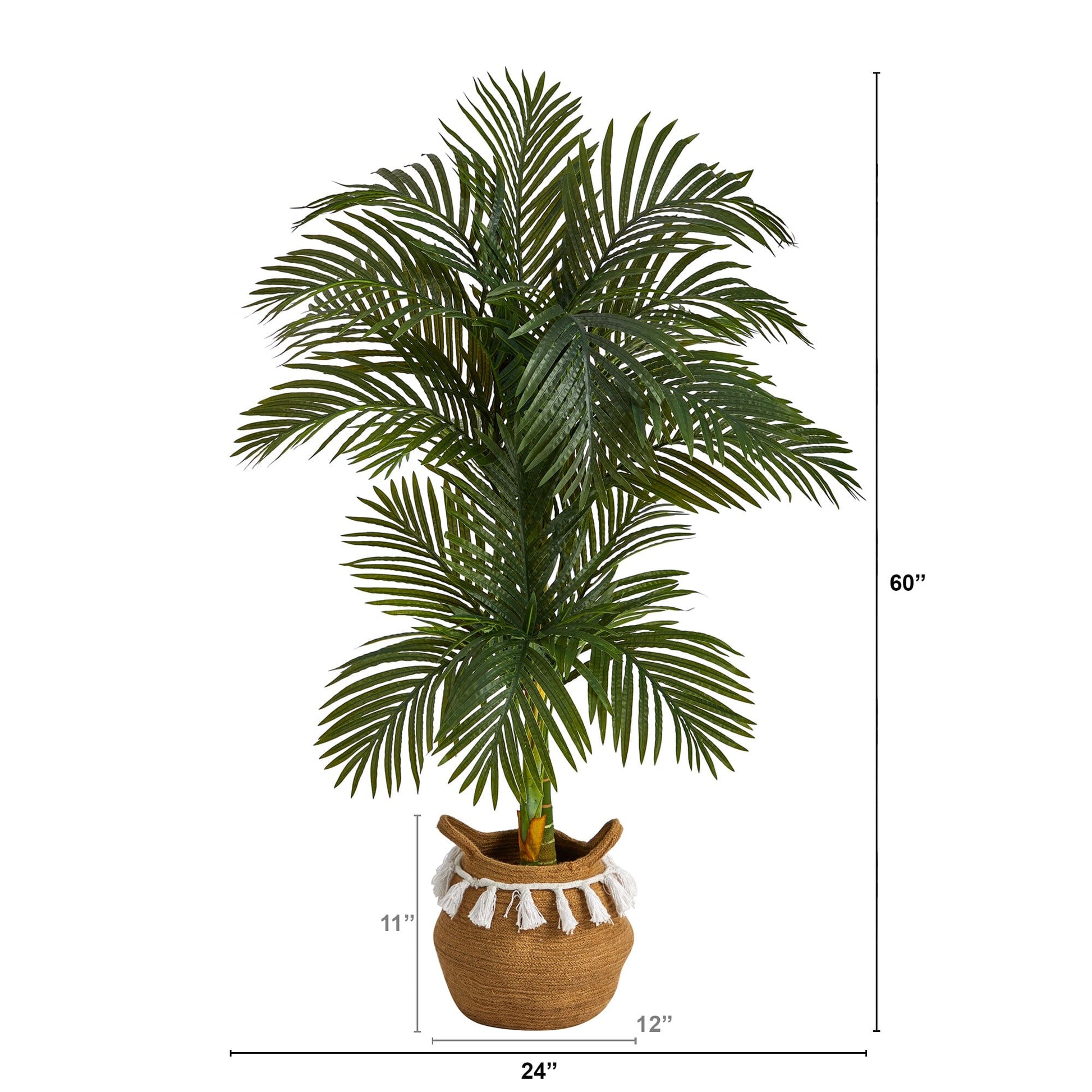 5 ft artificial double-stalk Golden Cane Palm Tree in handwoven cotton basket Nearly Natural on Tampa Home & Garden Store