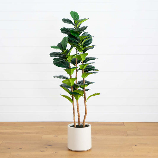 5’ Artificial Fiddle Leaf Tree in Decorative White Planter - Tampa Home & Garden Store