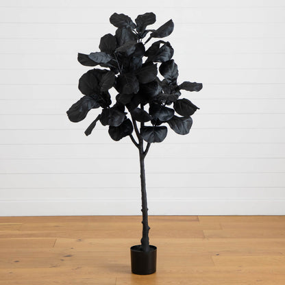 5' Artificial Halloween Black Fiddle Leaf Tree by Nearly Natural in black pot on Tampa Home & Garden Store