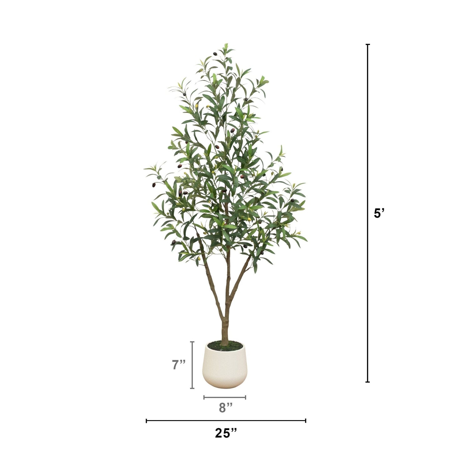 Artificial olive tree 5 ft tall with green leaves in a white decorative planter on Tampa Home & Garden Store
