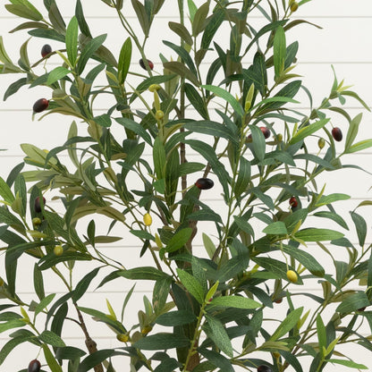 5’ Artificial Olive Tree in White Planter, Nearly Natural, green leaves with olives on Tampa Home & Garden Store