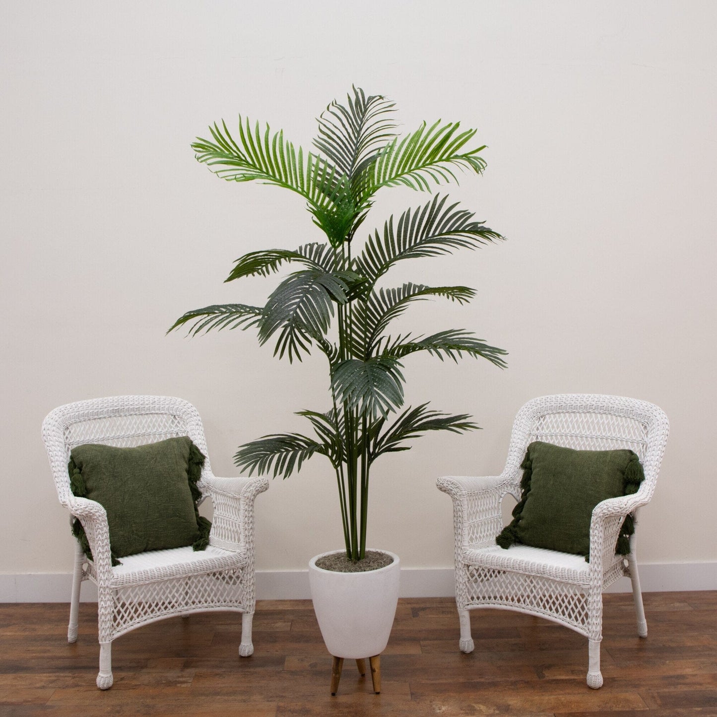 5' Artificial Palm in White Ceramic Tripod Pot