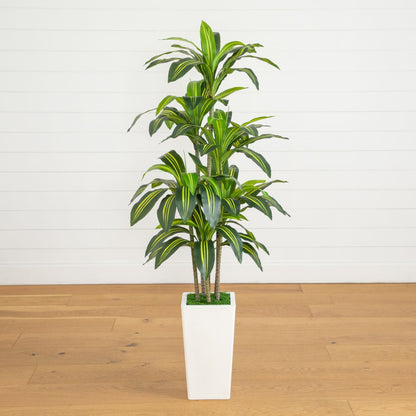 5 ft artificial real touch Dracaena tree by Nearly Natural in white decorative planter with moss on Tampa Home & Garden Store