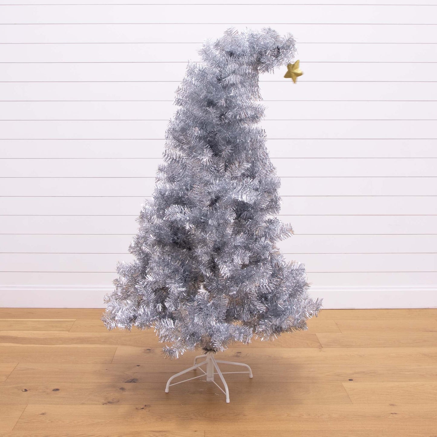 the 5ft Silver Tinsel Santa Hat Christmas Tree