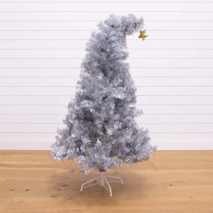 the 5ft Silver Tinsel Santa Hat Christmas Tree