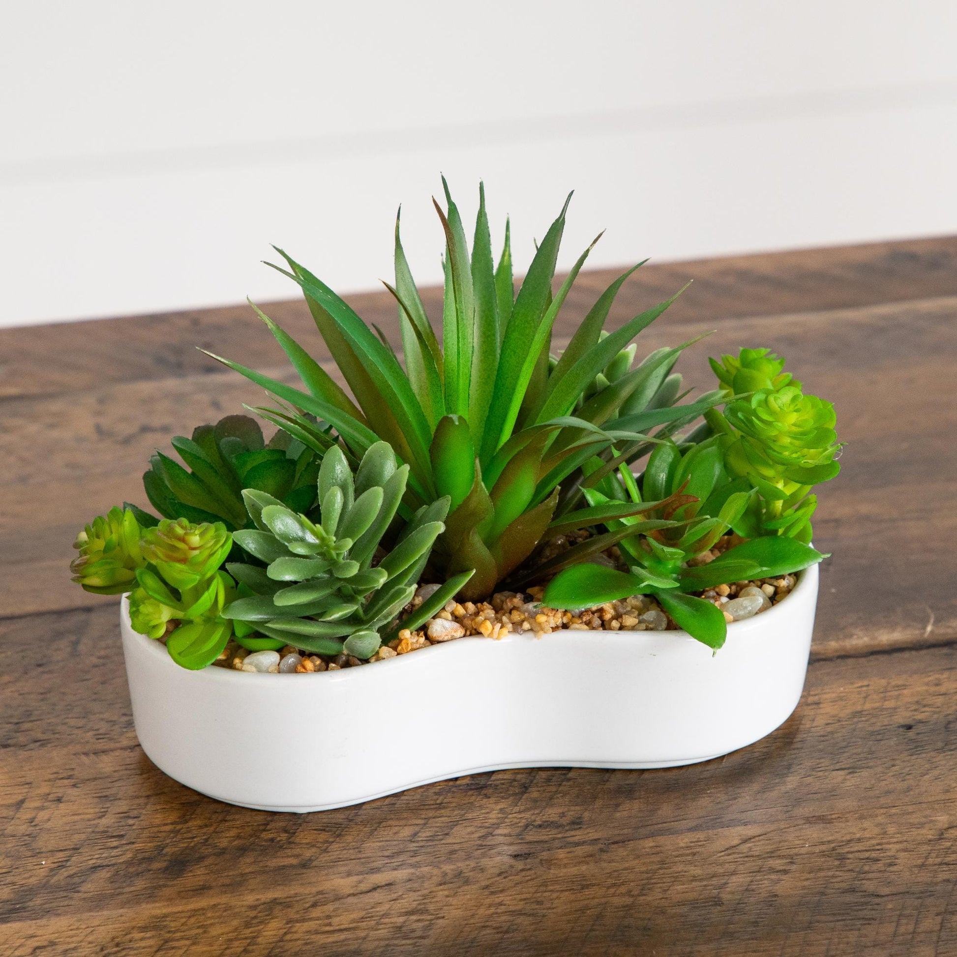 5in artificial succulent garden in white ceramic planter set of 2 with decorative pebbles on Tampa Home & Garden Store