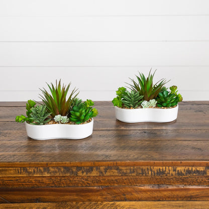 Set of 2 artificial succulent gardens in white ceramic planters by Nearly Natural on Tampa Home & Garden Store