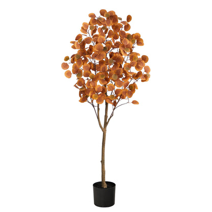 5’ Autumn Eucalyptus Artificial Tree by Nearly Natural with orange leaves in a black planter on Tampa Home & Garden Store