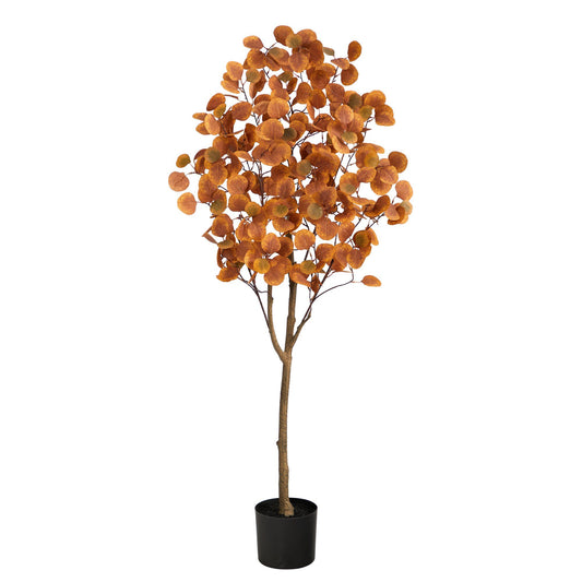5’ Autumn Eucalyptus Artificial Tree by Nearly Natural with orange leaves in a black planter on Tampa Home & Garden Store