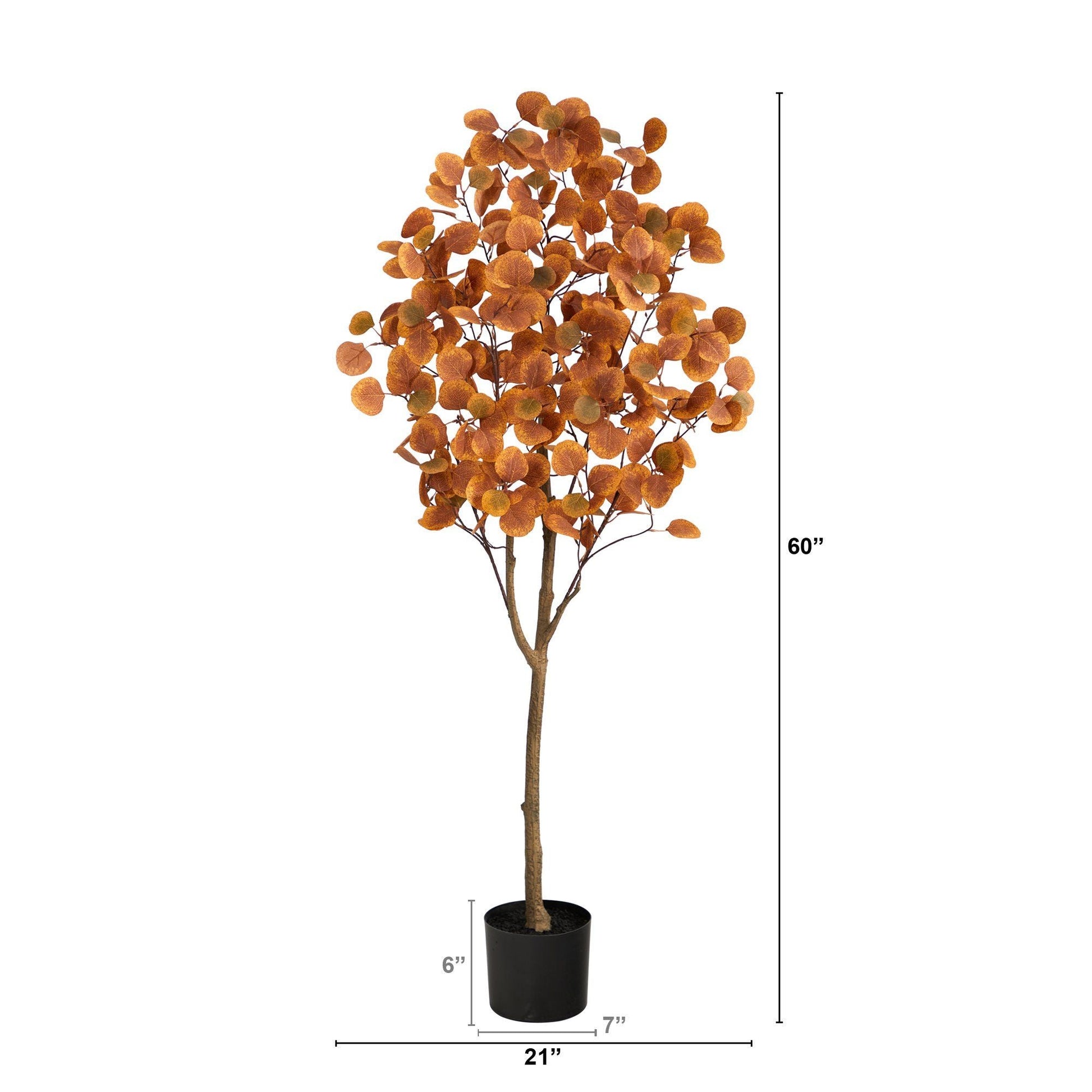 5 ft Autumn Eucalyptus Artificial Tree Nearly Natural orange-brown faux leaves in black pot on Tampa Home & Garden Store