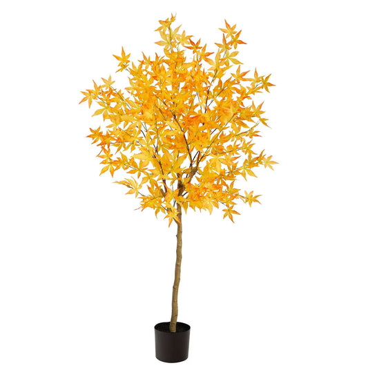 Autumn Maple Artificial Tree 5 ft tall by Nearly Natural with orange leaves in a black pot on Tampa Home & Garden Store