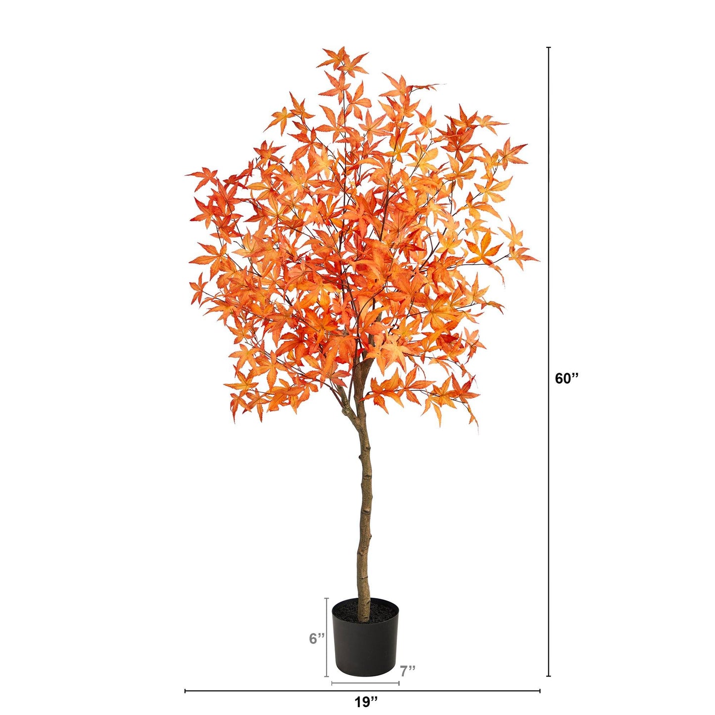 5' Autumn Maple Artificial Tree by Nearly Natural with orange maple leaves in black pot on Tampa Home & Garden Store