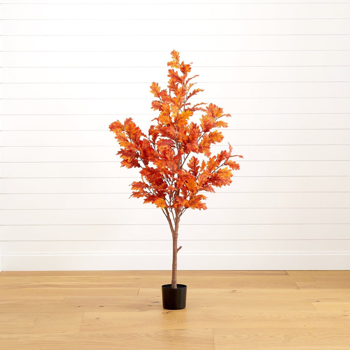 5’ Autumn Oak artificial fall tree in a black pot with vivid orange autumn leaves Nearly Natural on Tampa Home & Garden Store
