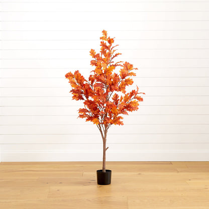 5’ Autumn Oak artificial fall tree in a black pot with vivid orange autumn leaves Nearly Natural on Tampa Home & Garden Store