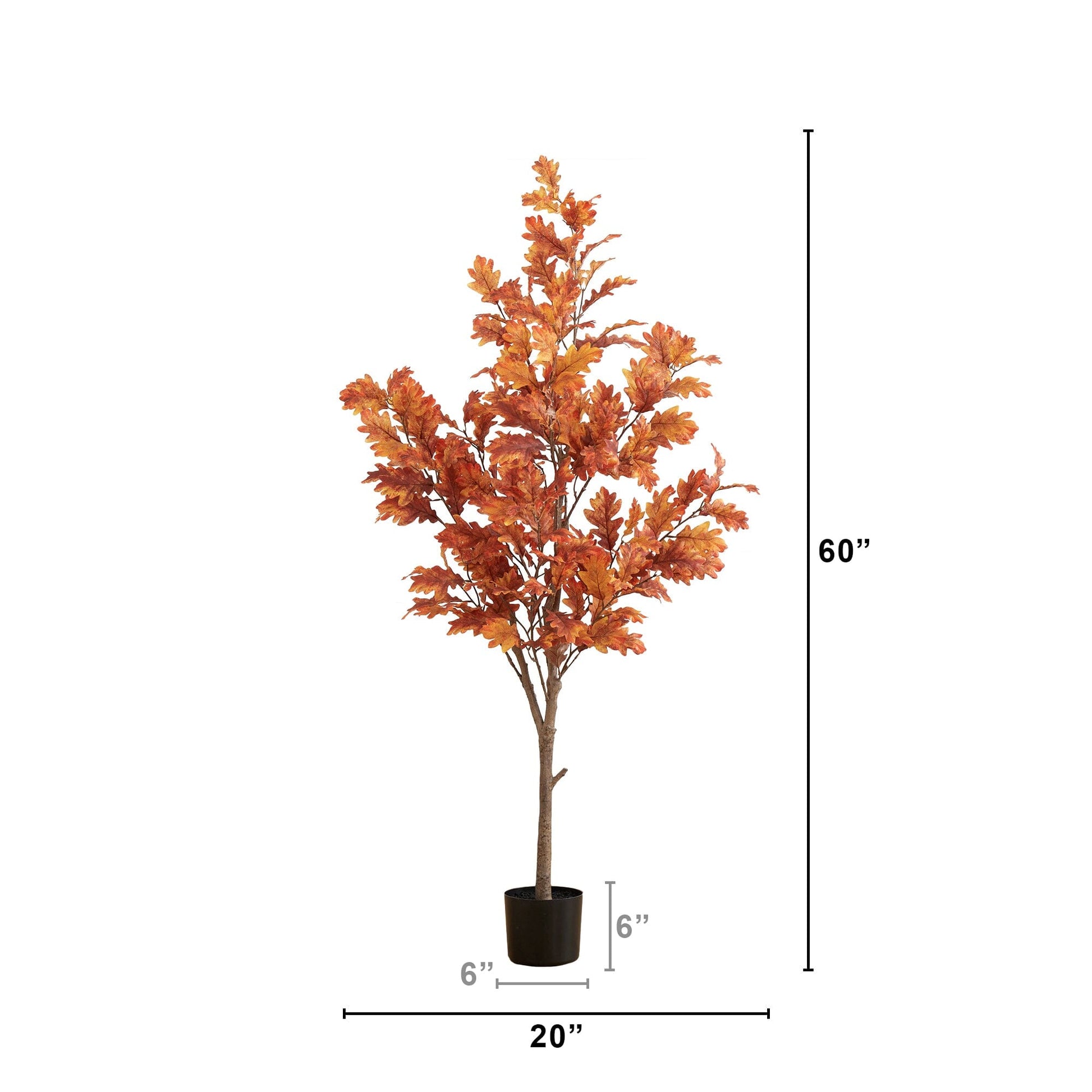 5’ Autumn Oak Artificial Fall Tree by Nearly Natural with orange leaves in a black pot on Tampa Home & Garden Store