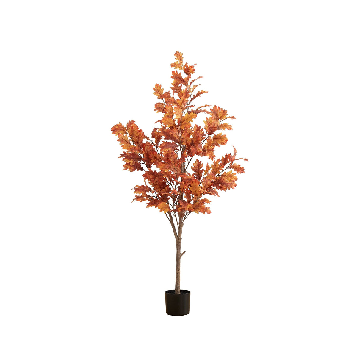 5’ Autumn Oak Artificial Fall Tree by Nearly Natural with orange autumn leaves in black planter on Tampa Home & Garden Store