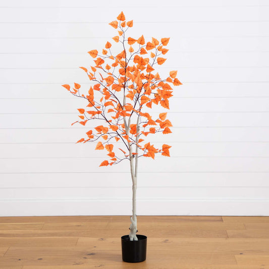 5’ Autumn Paper Birch Artificial Fall Tree - Tampa Home & Garden Store