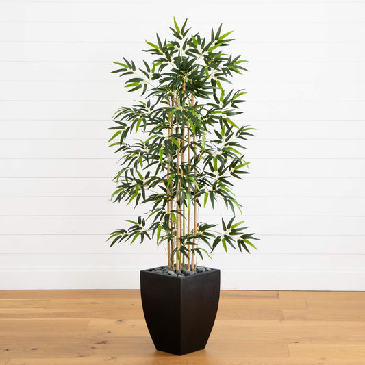 5' Bamboo Artificial Tree in Black Wash Planter - Tampa Home & Garden Store
