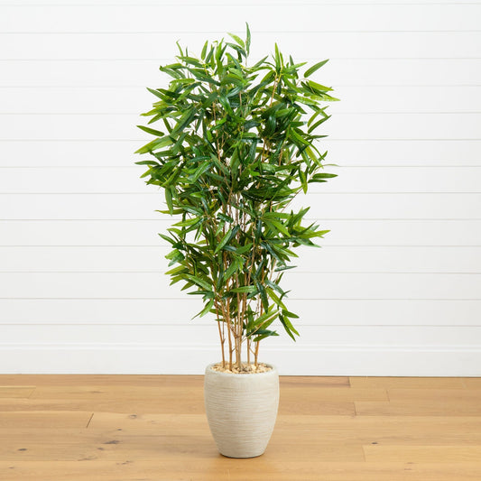 5’ Bamboo Artificial Tree in Sand Colored Planter (Real Touch)  (Indoor/Outdoor) - Tampa Home & Garden Store