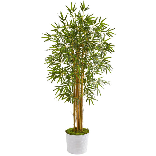 5’ Bamboo Artificial Tree in White Tin Planter - Tampa Home & Garden Store