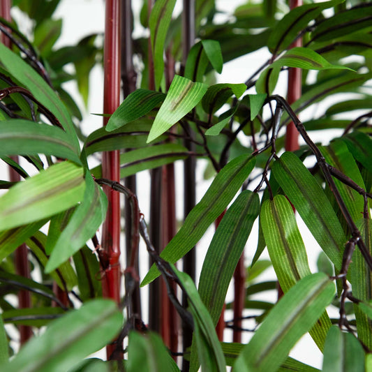5 ft Bamboo Silk Tree in Planter by Nearly Natural with green leaves and red stems on Tampa Home & Garden Store