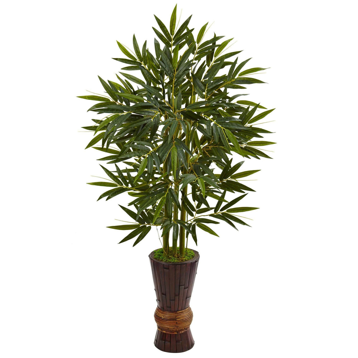 5’ Bamboo Tree in Bamboo Planter by Nearly Natural with dark green leaves on Tampa Home & Garden Store