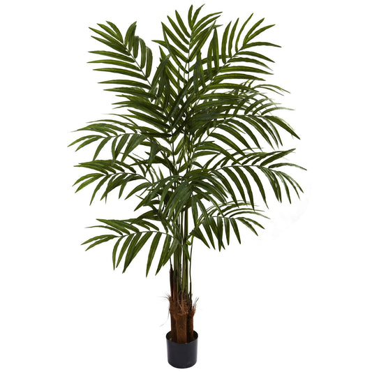 5 ft Big Palm Tree, Nearly Natural artificial tree with lush green fronds in a dark planter on Tampa Home & Garden Store